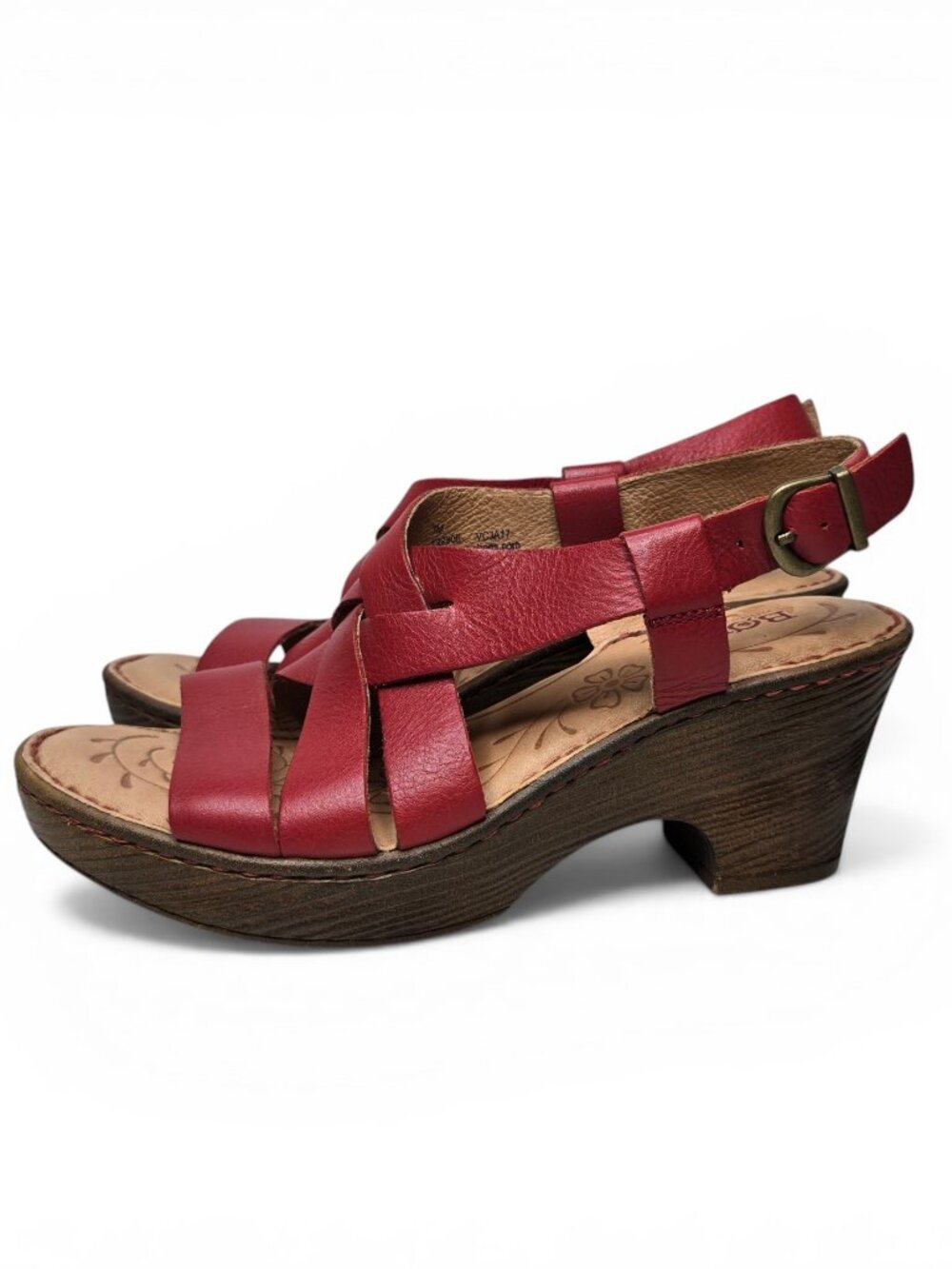 Born Carmo Red Sandals Women Leather Slingback Strappy Wood Tone Heel 7M - Picture 3 of 10